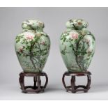 Arte Cinese A pair of porcelain potiches over celadon groundChina, early 20th century .