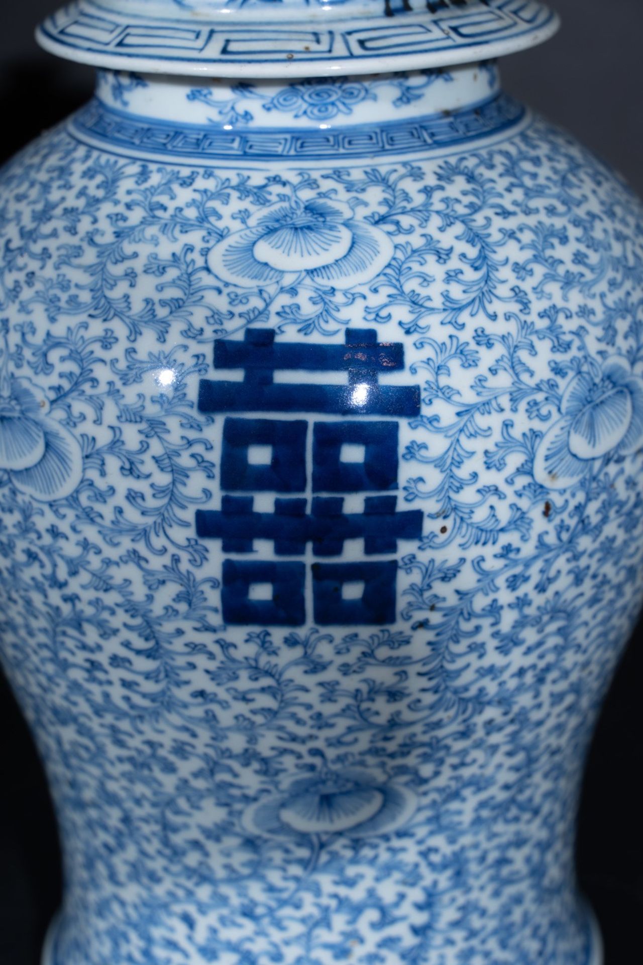 Arte Cinese A blue and white porcelain potiche painted with sprays and ideograms China, early 20th - Bild 2 aus 5