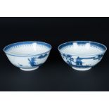 Arte Cinese A pair of blu and white porcelain cups painted with landscape and bearing four characte