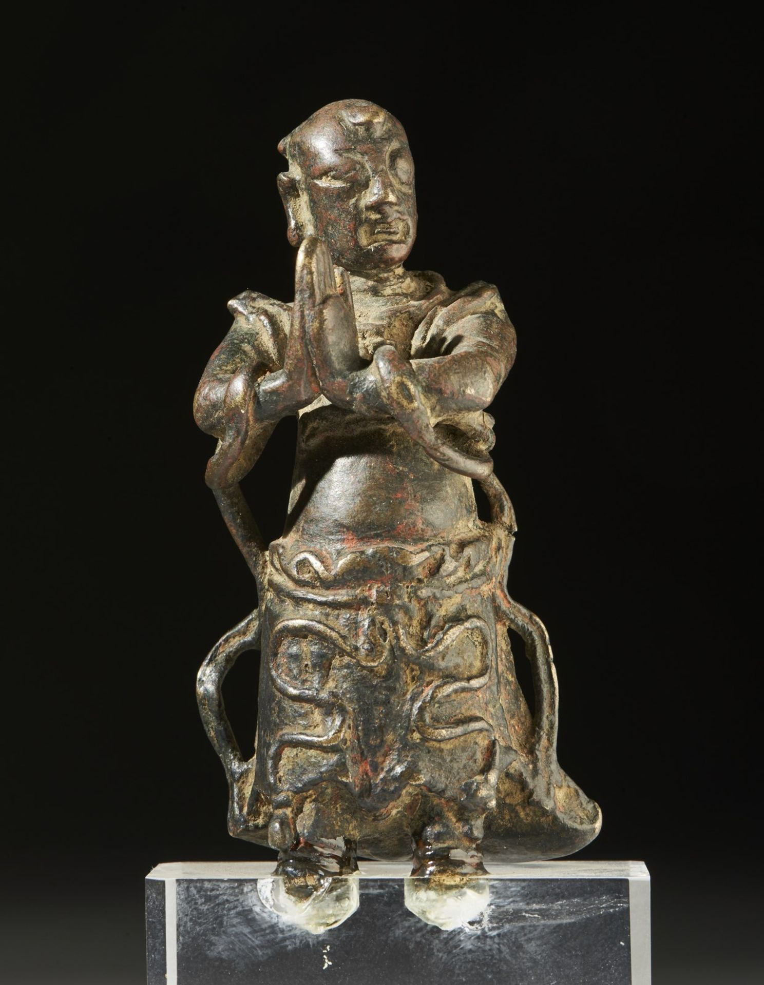 Arte Cinese A high silver bronze figure of worshipper China, Tang dynasty, 618- 907 d.C.