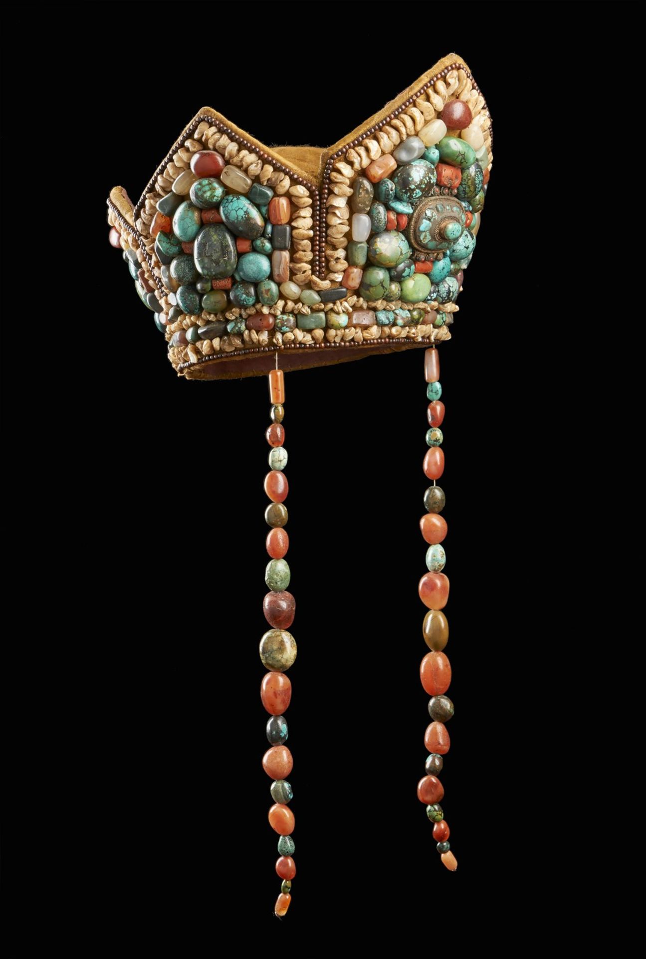 Arte Himalayana A crown shaped headgear with coral and turquoise beadsLadakh, 19th century . - Image 2 of 9