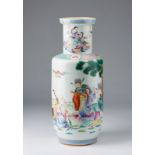 Arte Cinese A rouleau famille rose porcelain vase painted with Shulao and auspicious symbols China,