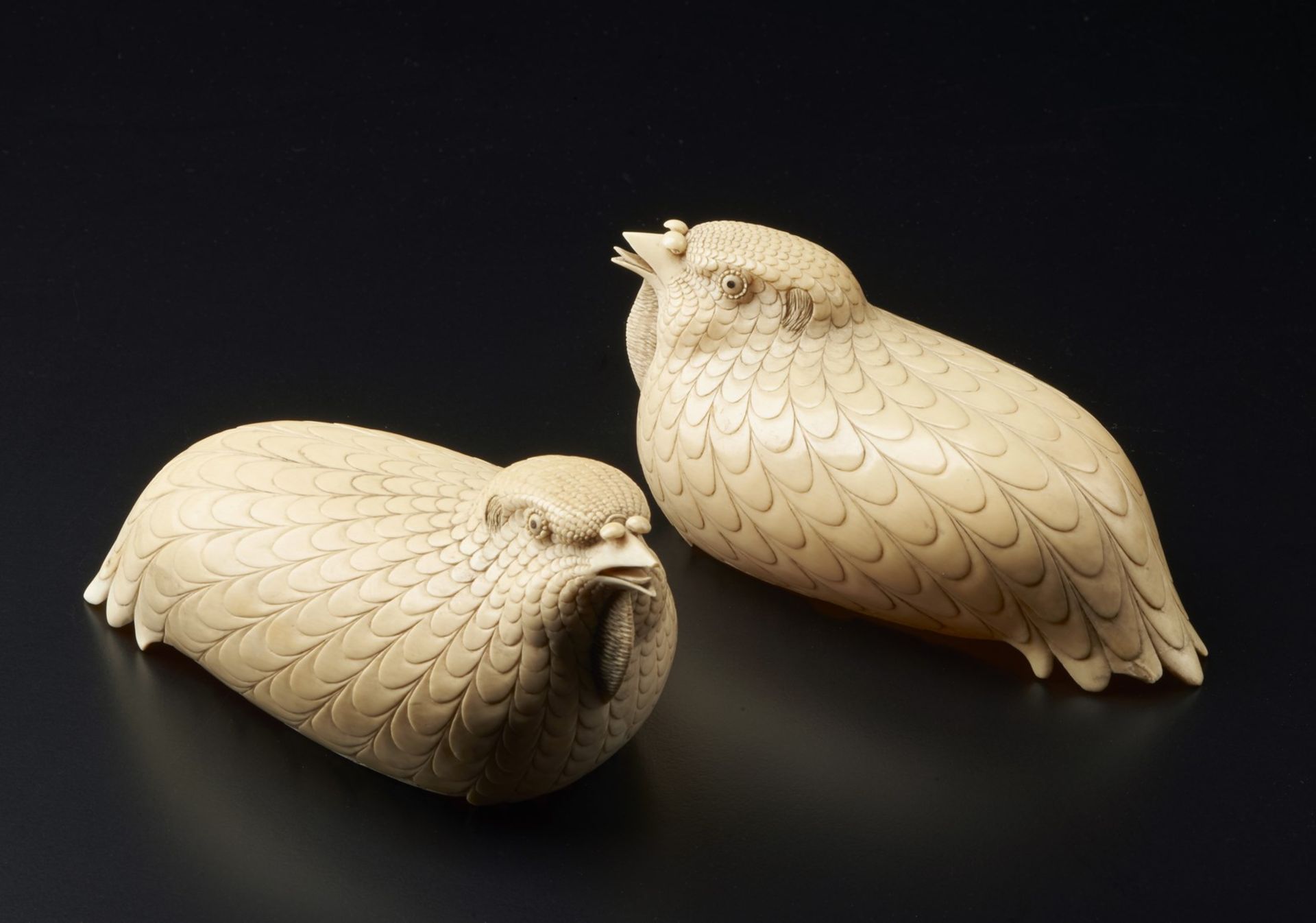 Arte Cinese A pair of ivory quails China, Qing dynasty, 18th century .