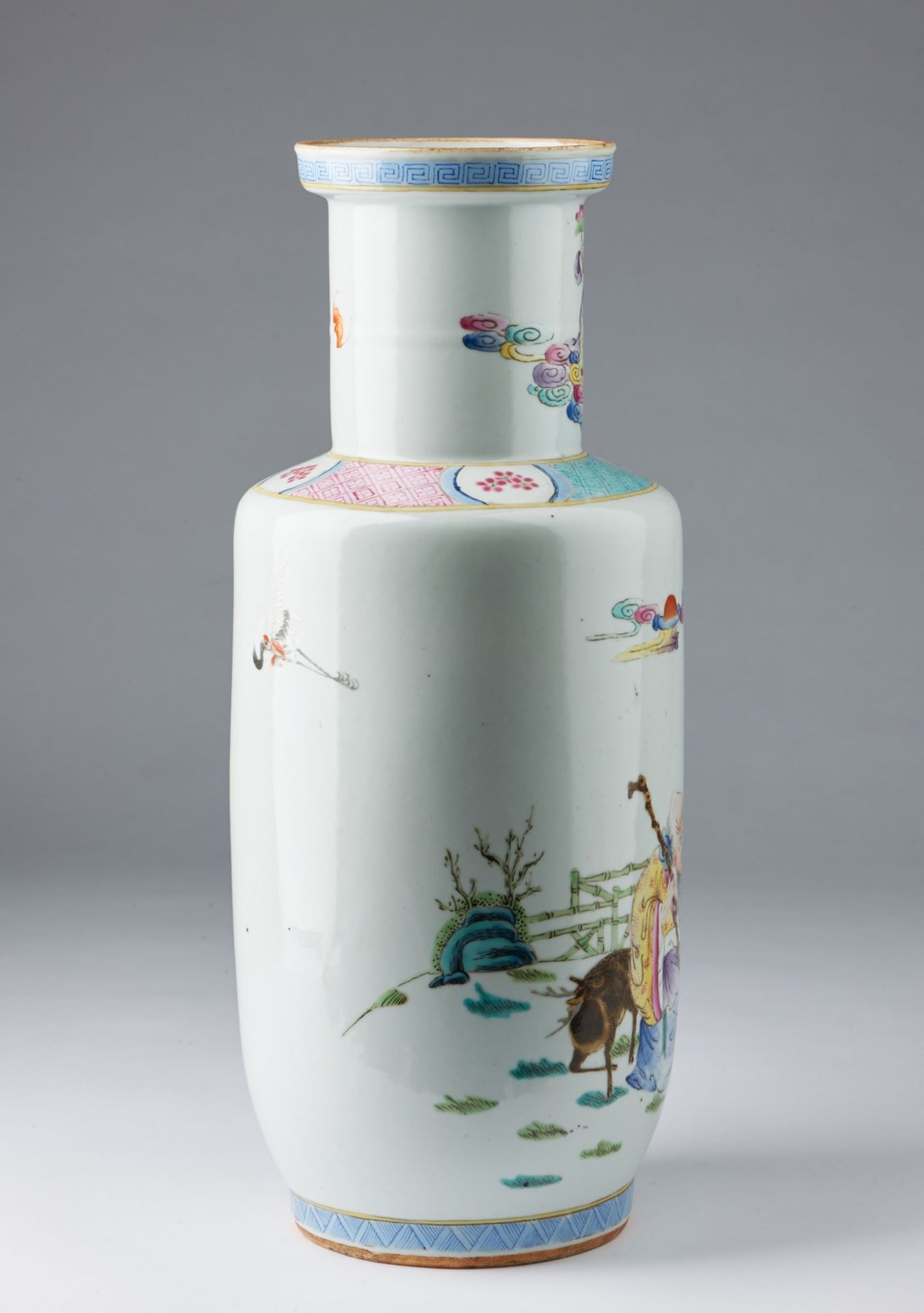 Arte Cinese A rouleau famille rose porcelain vase painted with Shulao and auspicious symbols China, - Image 3 of 4