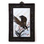 Arte Cinese An enameled porcelain plaque depicting an eagle on a blossoming branch China, early 20t