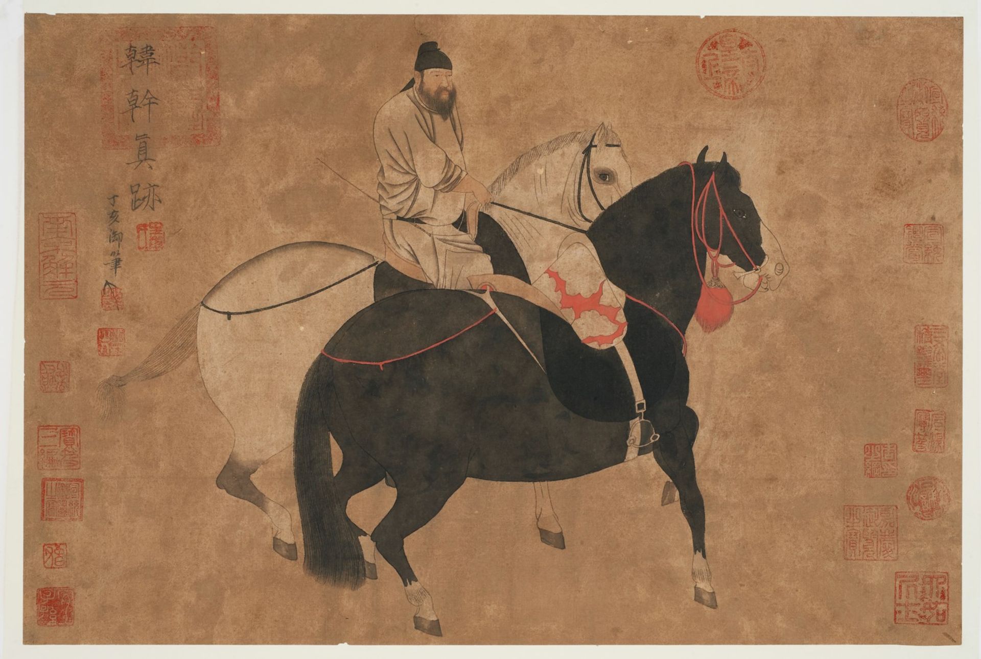 Arte Cinese A painting on paper depicting horses and groom China, possibly 15th century .