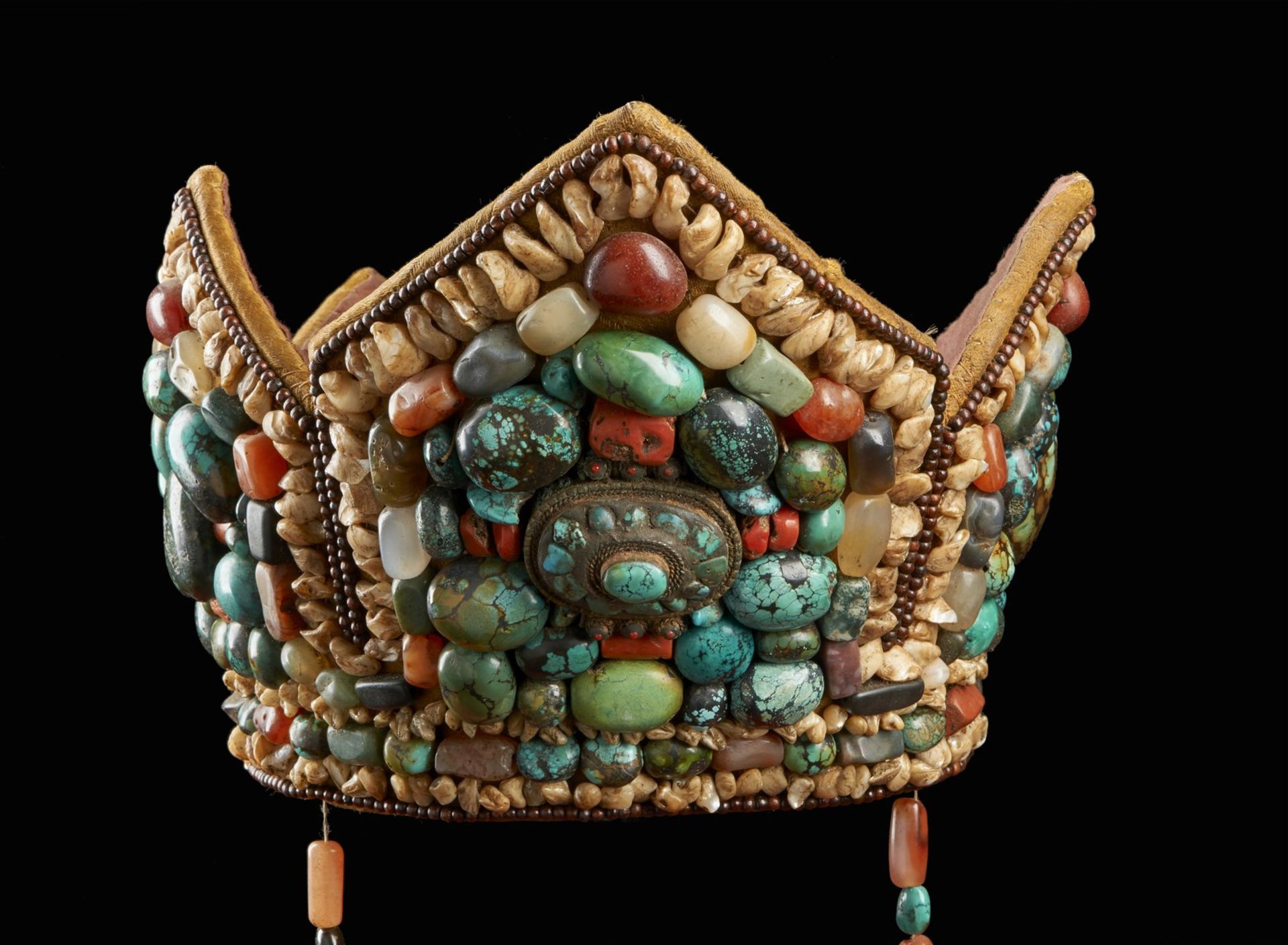 Arte Himalayana A crown shaped headgear with coral and turquoise beadsLadakh, 19th century . - Image 5 of 9