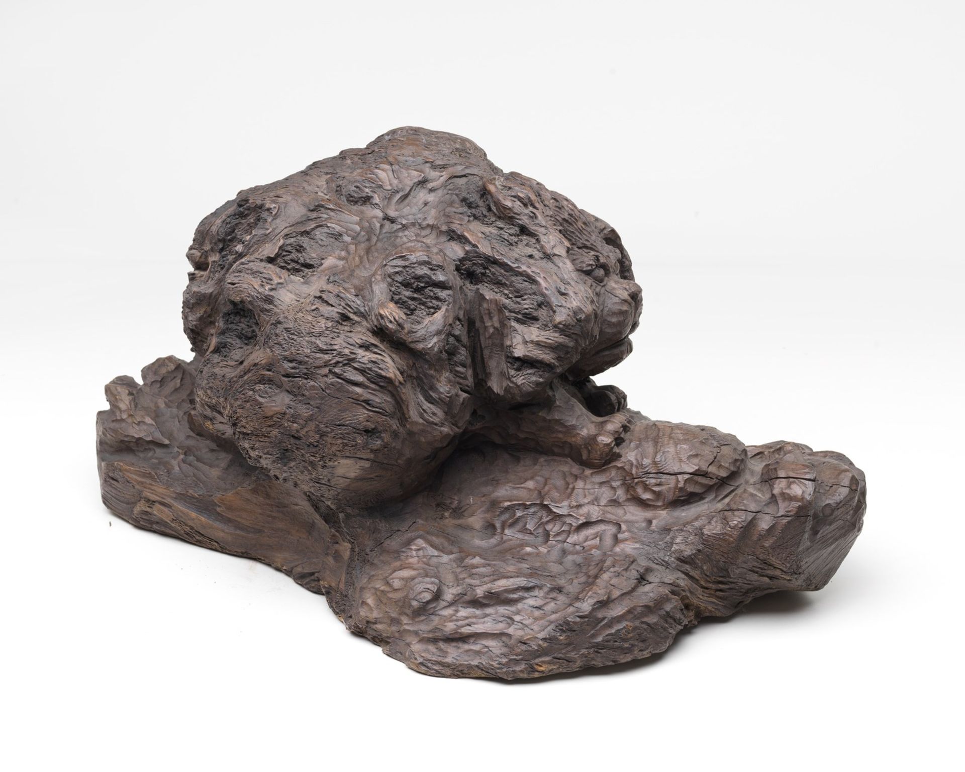 Naturalia A wooden root carved with the head of a snow lionTibet, 19th century. - Image 2 of 5