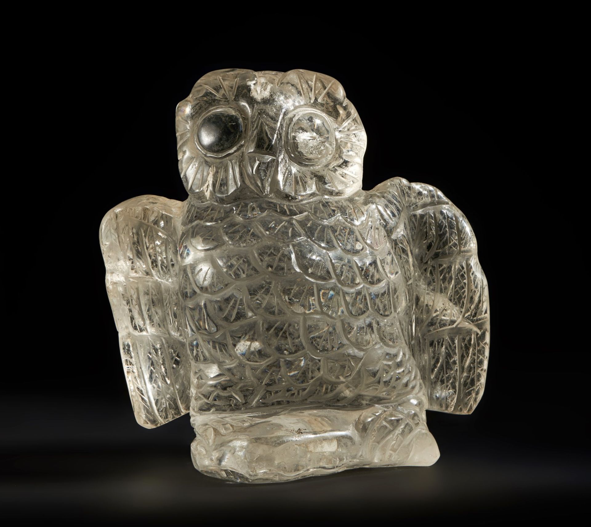 Naturalia A rock crystal figure of a owl Europe, 20th century .