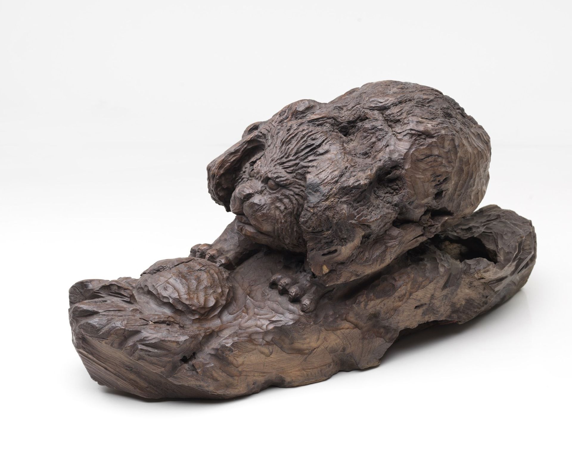 Naturalia A wooden root carved with the head of a snow lionTibet, 19th century. - Image 3 of 5