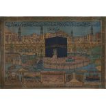Arte Islamica A print Hajj certificate depicting the KaabaLevant, 20th century .