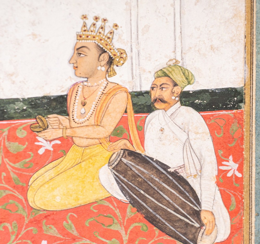 Arte Indiana A miniature painting depicting an emperor and a nobleman at leisure on a terraceIndia, - Image 3 of 3