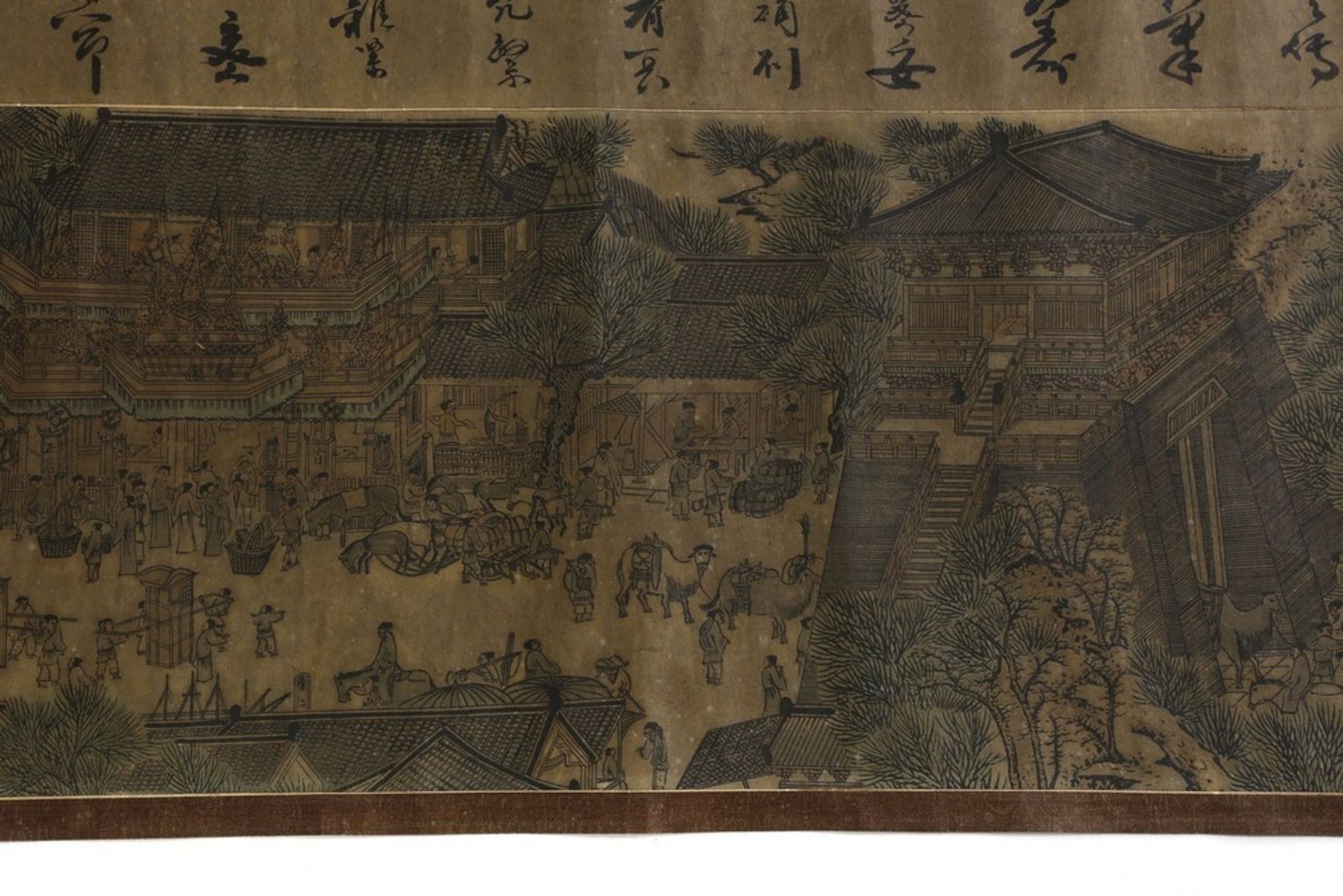 Arte Cinese A very long scroll on paper with a copy of Zhang Zeduan famous painting China, 20th cen - Image 8 of 11