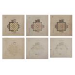 Arte Indiana A group of six sketches for the floor design of the Kelaniya Viharaya in Sri Lanka, da