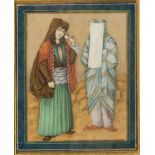 Arte Islamica A painting depicting two women Ottoman Turkey, 19th century .