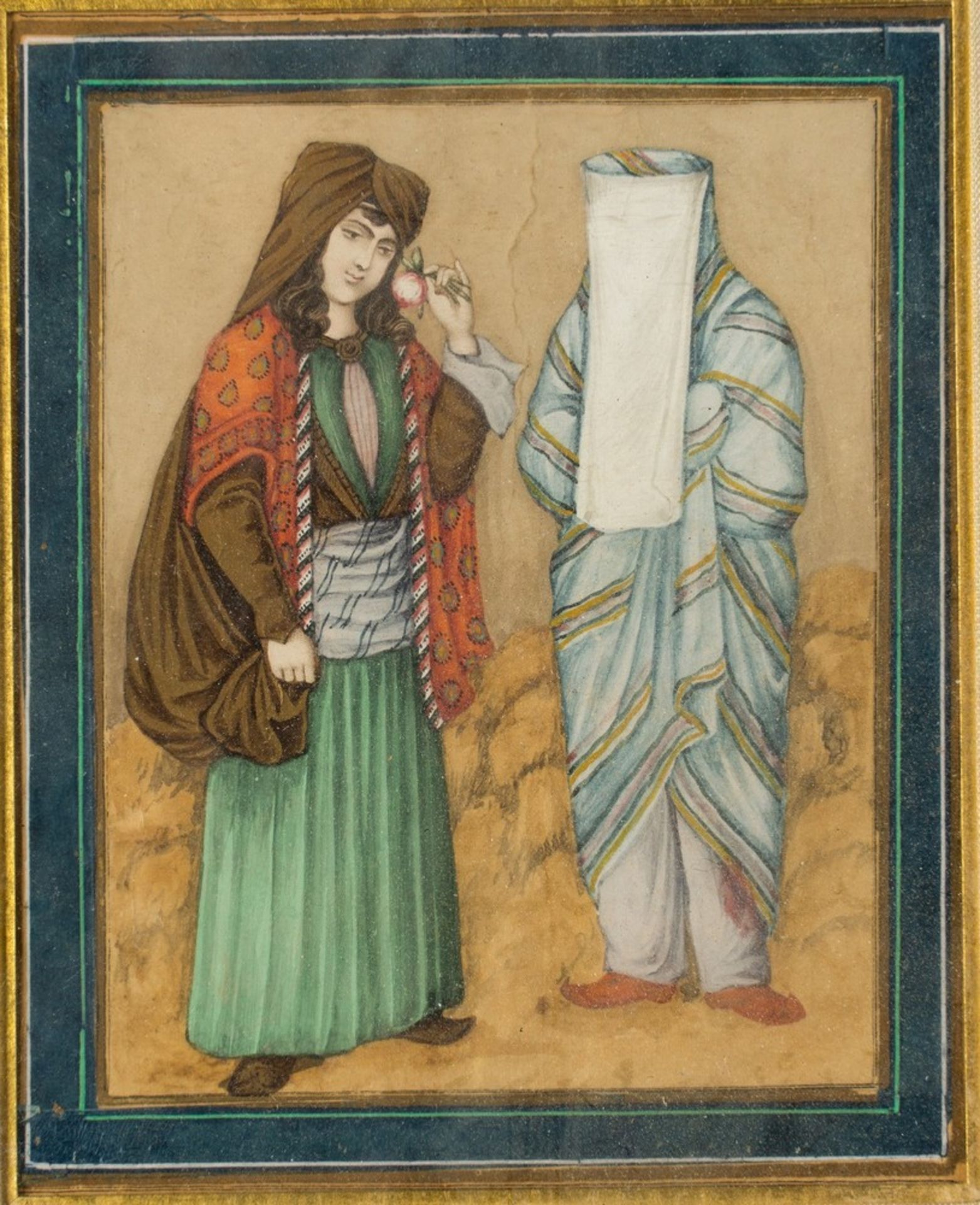 Arte Islamica  A painting depicting two women Ottoman Turkey, 19th century .