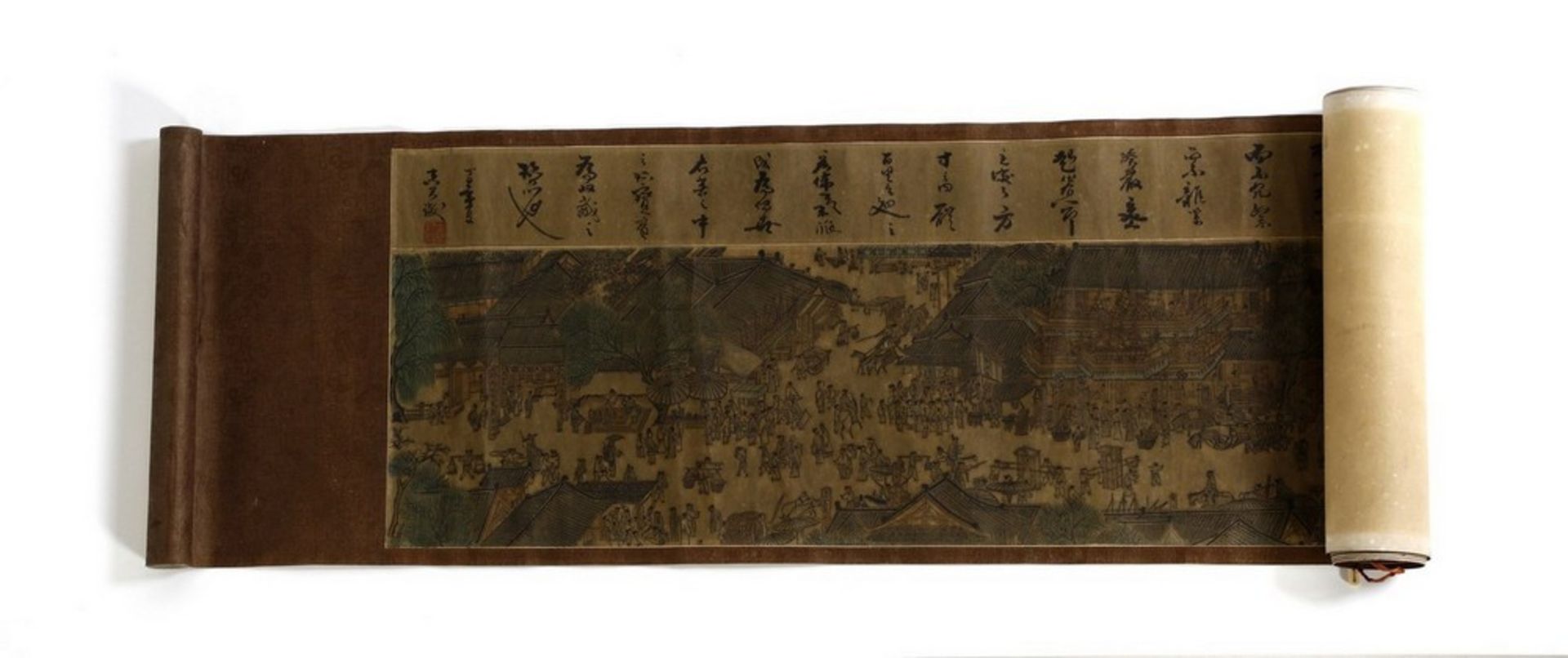 Arte Cinese A very long scroll on paper with a copy of Zhang Zeduan famous painting China, 20th cen - Image 7 of 11