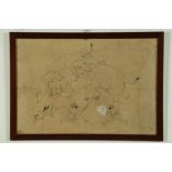 Arte Indiana A sketch drawing depicting two elephants fighting India, 19th century .