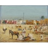 Arte Islamica BonfantiThe market place. Dated 1935.Oil on cardboard .