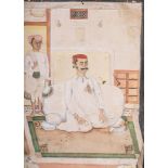 Arte Indiana A large company school style portrait of a nobleman during the prayer Northern India,