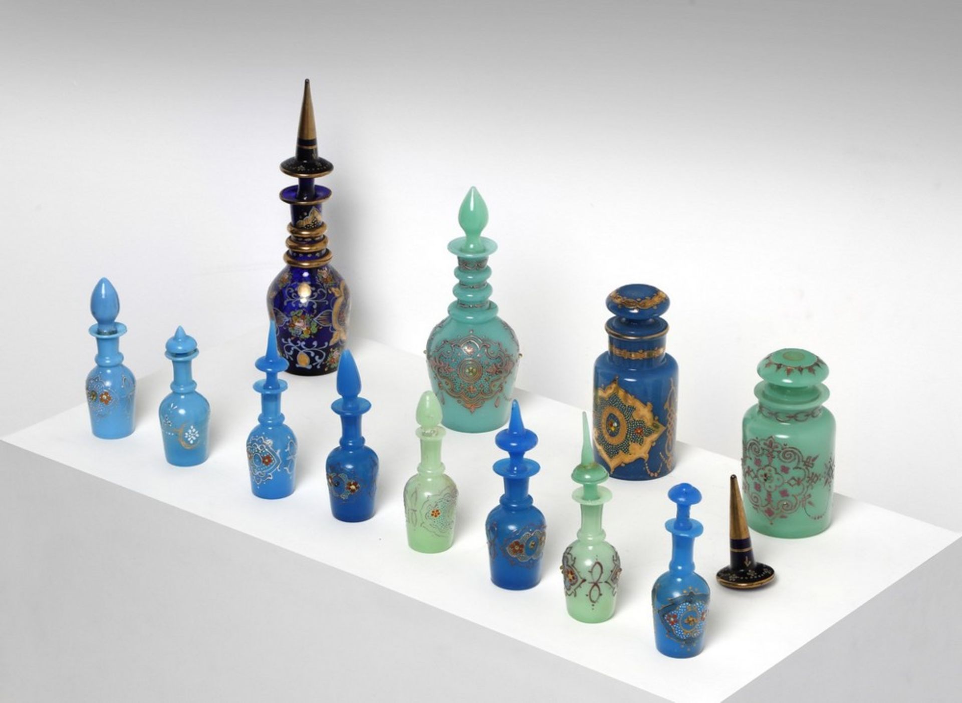 Arte Islamica  A collection of 13 Ottoman enamelled glass vessels Bohemia or Beykoz, 19th century .