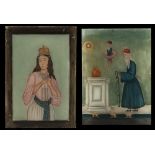 Arte Indiana Two paintings on glass with religious Parsi subjectIndia, possibly Gujarat, 19th centu