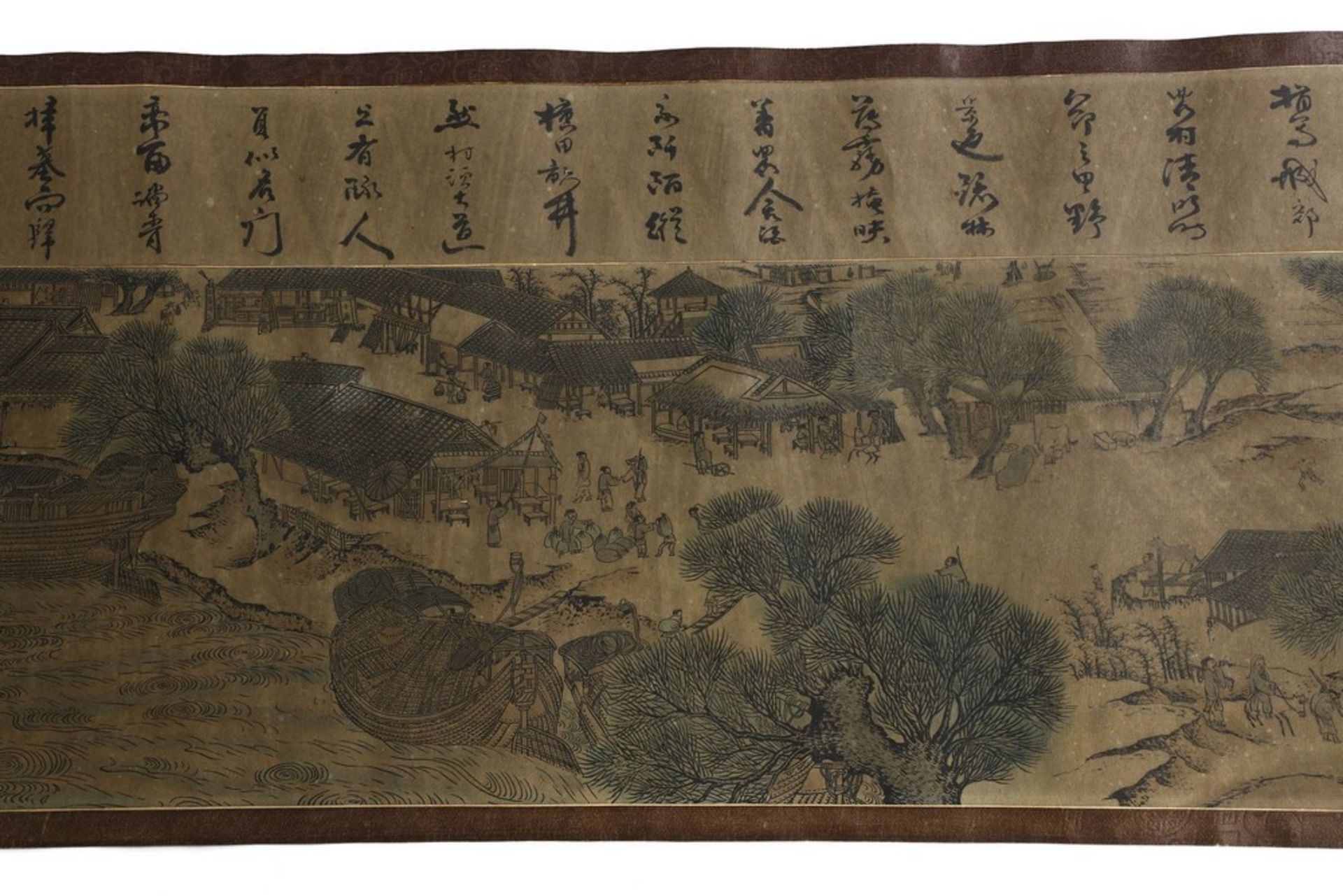 Arte Cinese A very long scroll on paper with a copy of Zhang Zeduan famous painting China, 20th cen - Image 10 of 11