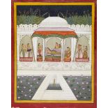 Arte Indiana A large nocturnal painting depicting ladies at leisure on a terrace Northern India, Ra