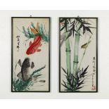 Arte Cinese A pair of paintings on paper depicting a bamboo and carps China, 20th century .