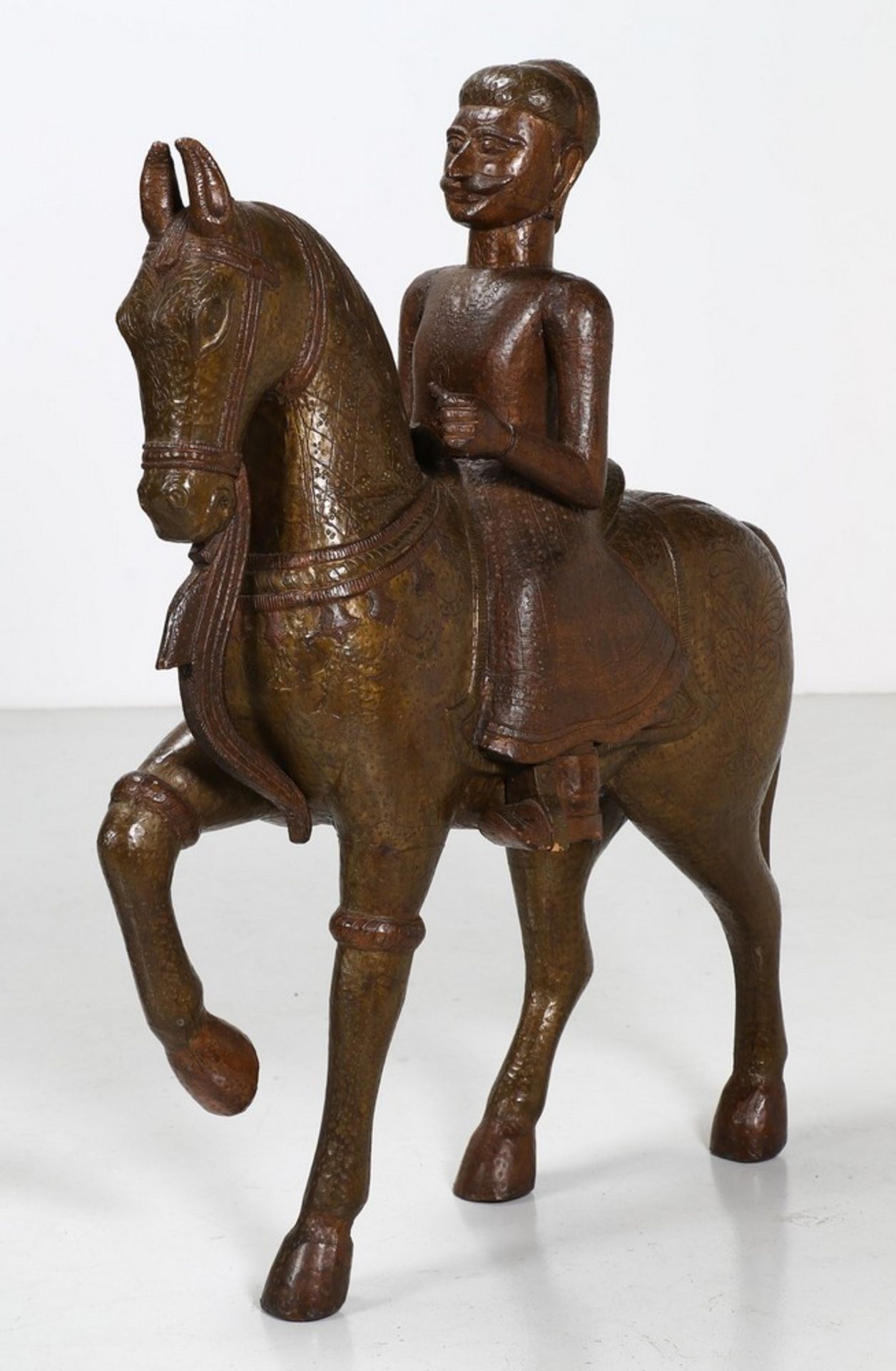 Arte Indiana An impressive pair of horses with riders India, Rajasthan, 19th century . - Image 3 of 5