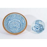 Arte Cinese Two blue and white porcelain bowls painted with dragon and flowers under transparent gl