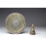 Arte Islamica Two Cairoware brass items: a round tray and a jugEgypt, 19th-early 20th century .