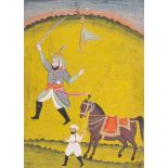 Arte Indiana A miniature painting depicting a warrior with horse and groomSouthern India, Deccan, 1