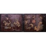 Arte Cinese A pair of wooden lacquered screens carved with flowers, rocks, butterflies and birdsChi