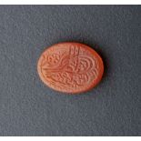 Arte Islamica A small carnelian seal carved with tughra Ottoman Turkey, dated 1912.