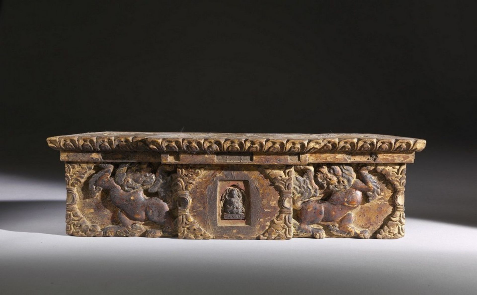Arte Himalayana A wooden gilt-lacquered altar fragment Tibet, 18th century .