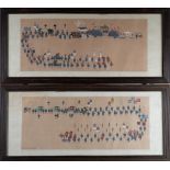. A pair of paintings on silk depicting royal parades Korea, 19th century .