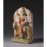Arte Indiana A polychrome marble figure of Durga over the lion India, early 20th century .