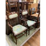 A pair of early 20th century walnut armchairs, upholstered in William Morris type fabric (2)