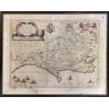 An 18th century map of Dorset Shire, 45 cm x 58 cm