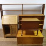 A pine blanket chest, a pine bureau, a mahogany bureau and a work box (4)