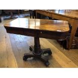 A 19th century rosewood card table, on a column support, 93 cm wide