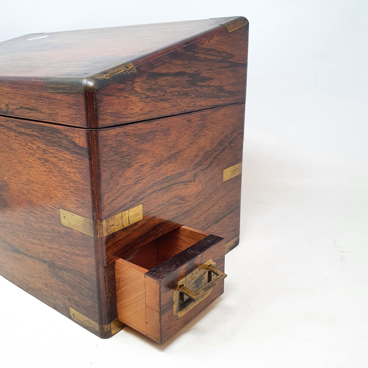 A 19th century rosewood and brass bound stationery box, 39 cm wide - Image 4 of 10