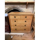 An oak chest of drawers, having two short and three long drawers on a plinth base, 106 cm wide