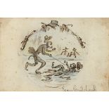 George Cruickshank (1792-1878), two anthropomorphic monkeys, one trying to save the other from