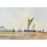 David Short, a harbour scene at low tide, watercolour, 36 x 50 cm
