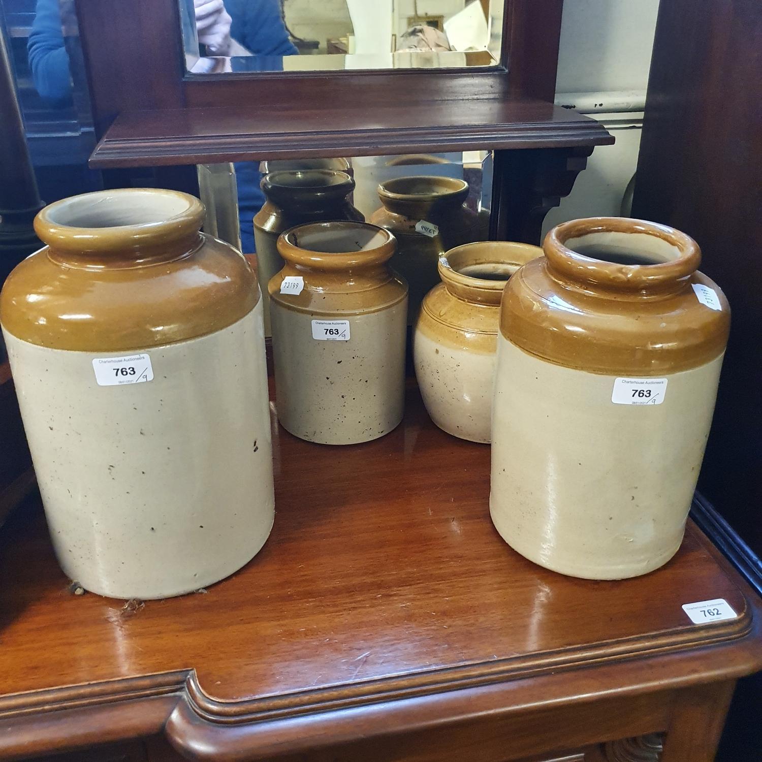 A 19th century mahogany dressing mirror, 69 cm wide, three planters and five storage jars (9) - Image 5 of 6