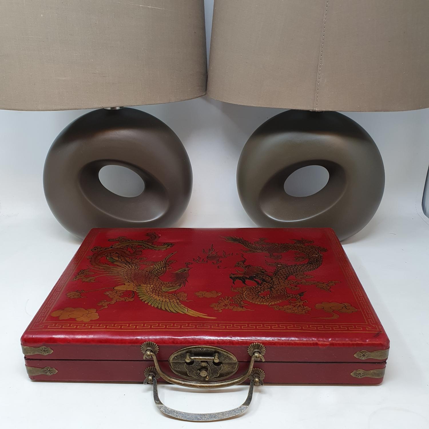 A Yale laptop safe, a pair of table lamps, and other items (2 boxes) - Image 2 of 3