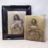 Two silver plated religious icons, of Jesus Christ and Mary of the Sacred Heart, 33 x 25 cm