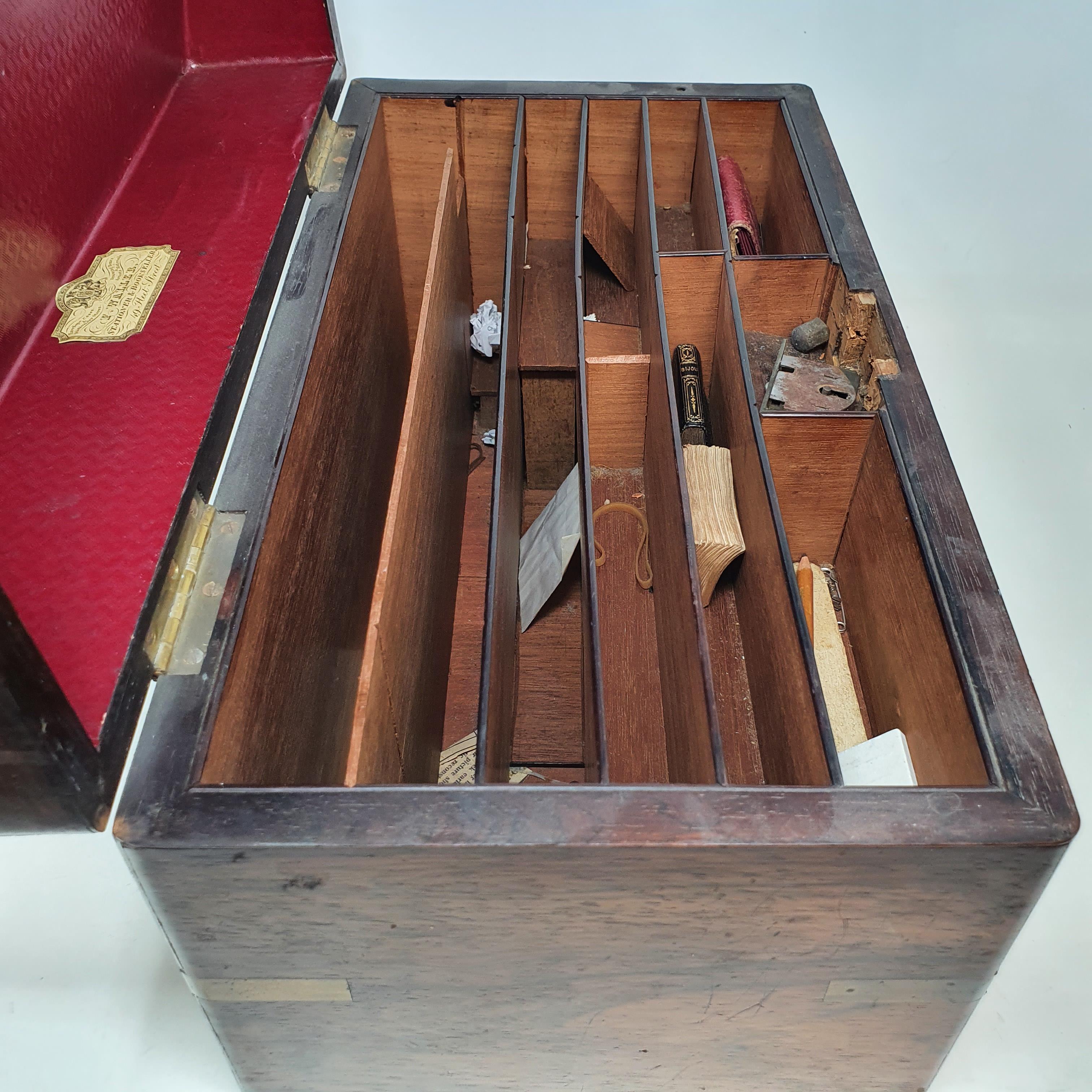 A 19th century rosewood and brass bound stationery box, 39 cm wide - Image 9 of 10